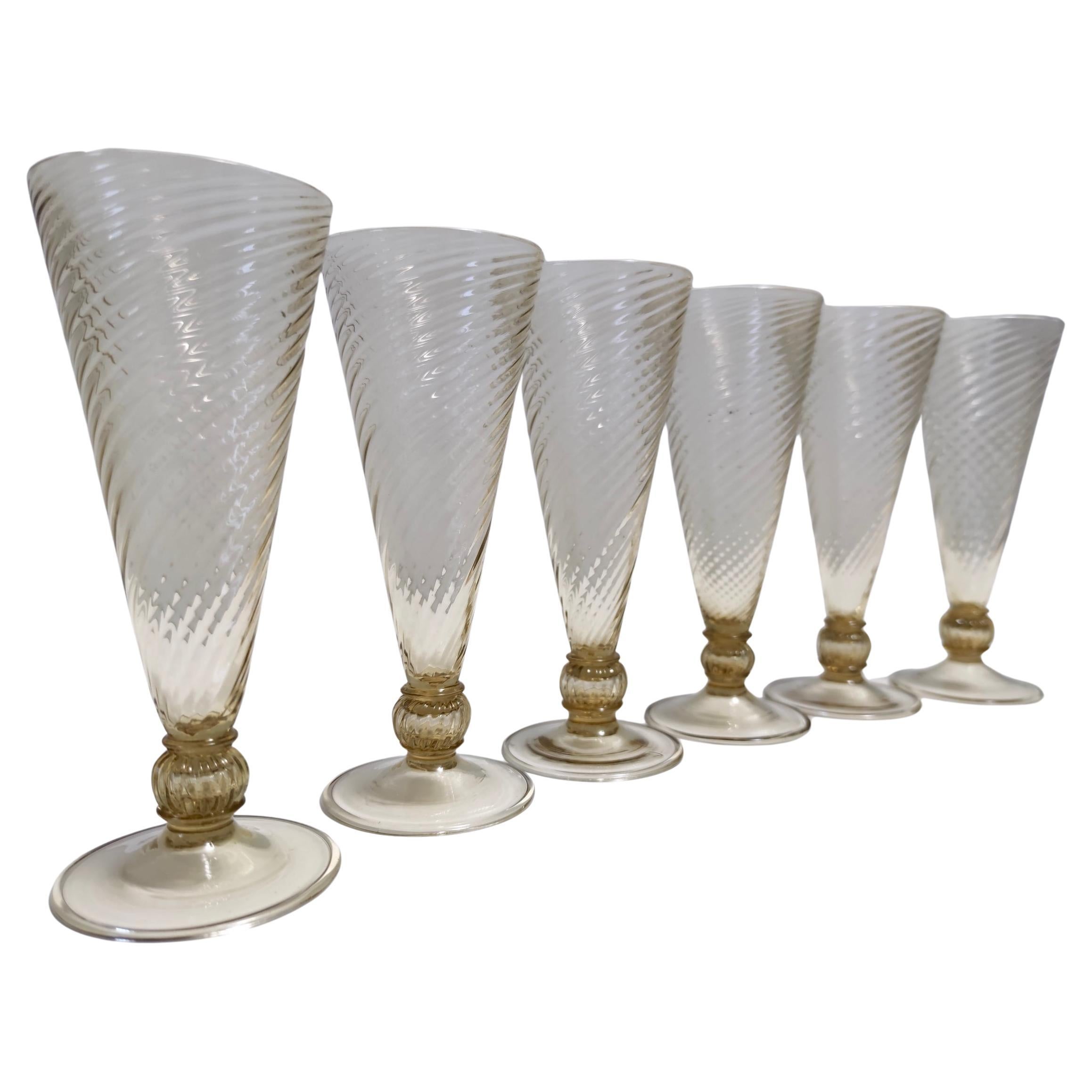 Set of Six Amber Murano Drinking Glasses by Vittorio Zecchin, Italy