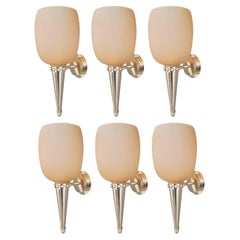 Set of Six Amber Murano Glass Torch Sconces by Barovier e Toso. Italy, 1950's.