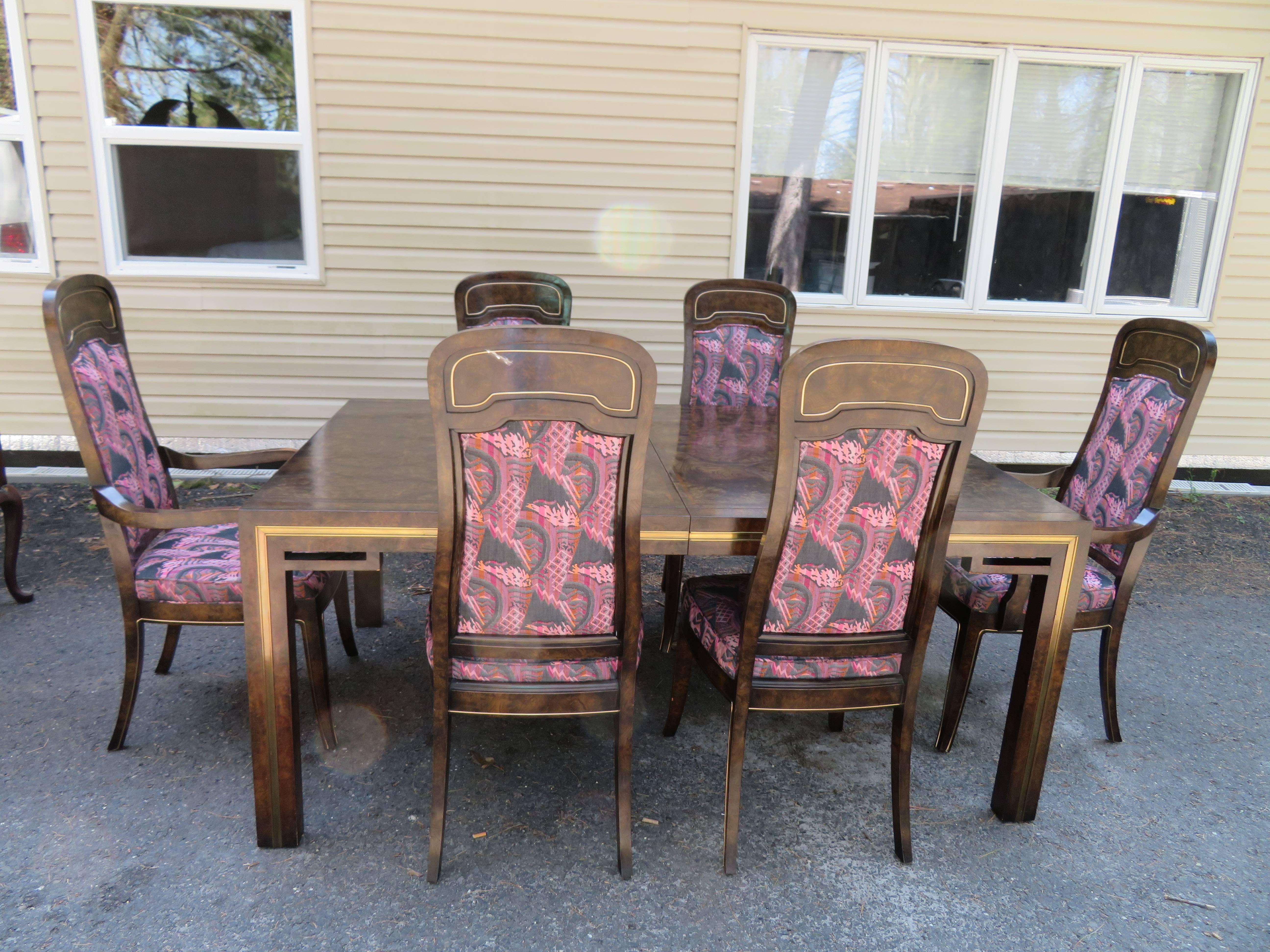 Ensemble de six chaises de salle à manger Mastercraft en amboyna et laiton, mi-siècle moderne en vente 5