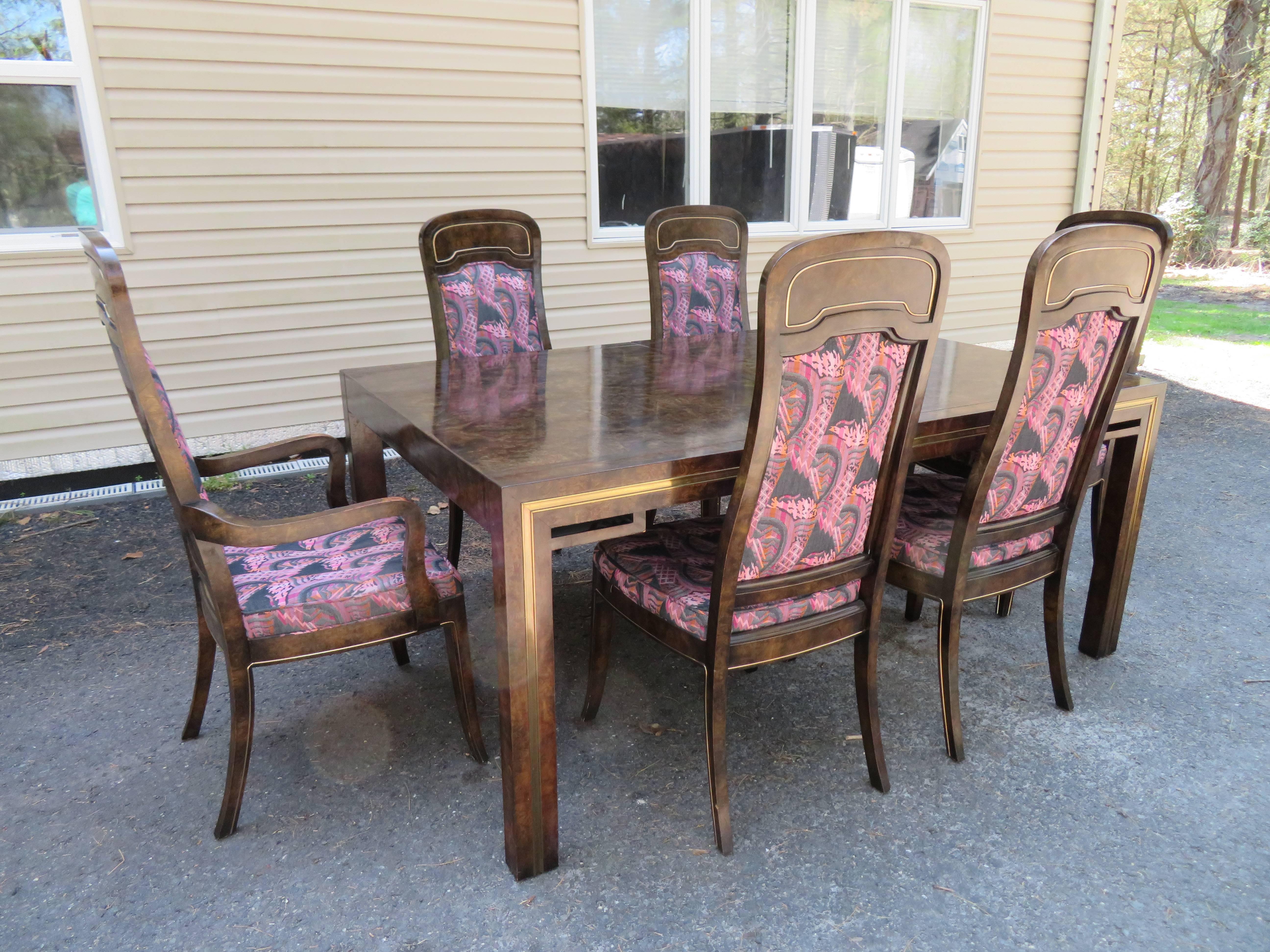 Ensemble de six chaises de salle à manger Mastercraft en amboyna et laiton, mi-siècle moderne en vente 6