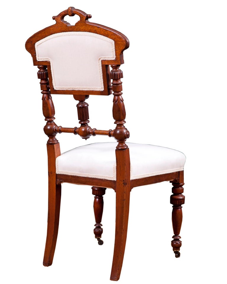 Set of Six American Eastlake Dining Chairs in Mahogany with Upholstery