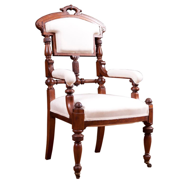 Set of Six American Eastlake Dining Chairs in Mahogany with Upholstery