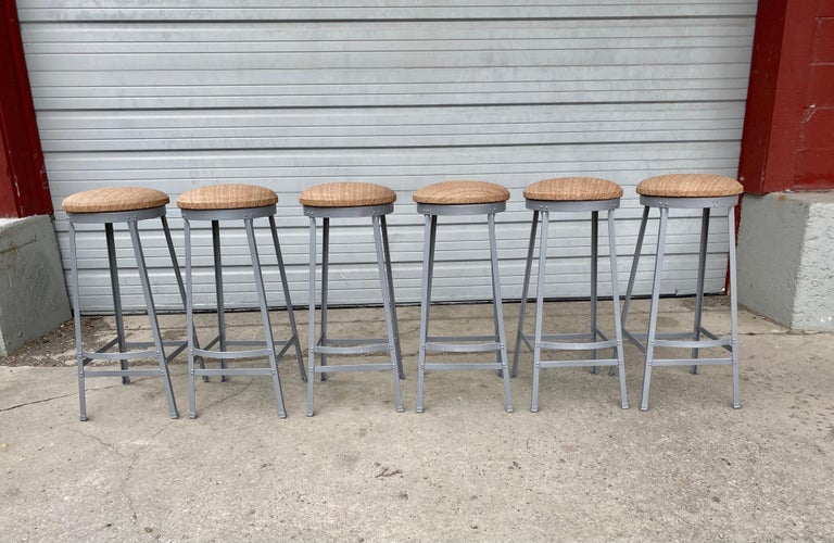 Set of Six American Industrial Bar Stools, Attributed to Toledo Metal