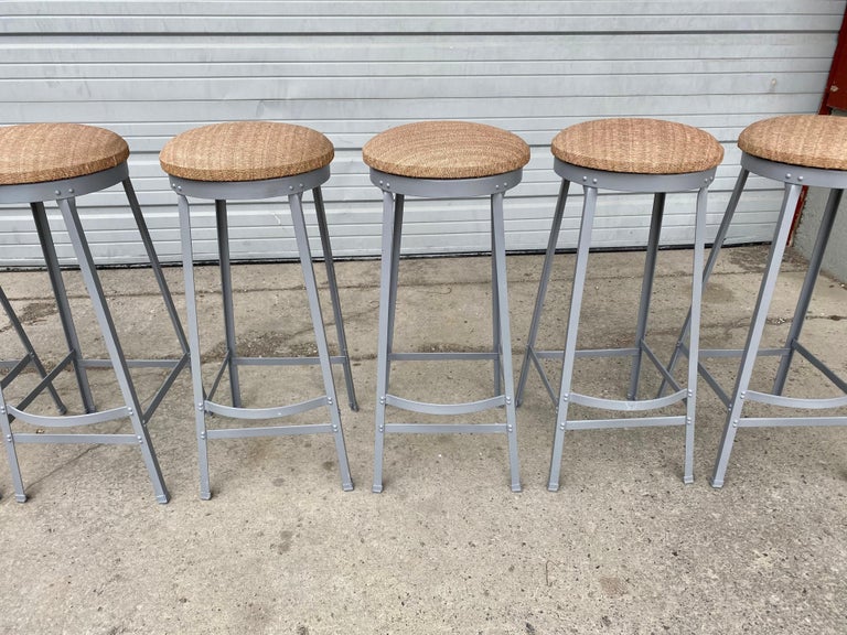 Set of Six American Industrial Bar Stools, Attributed to Toledo Metal