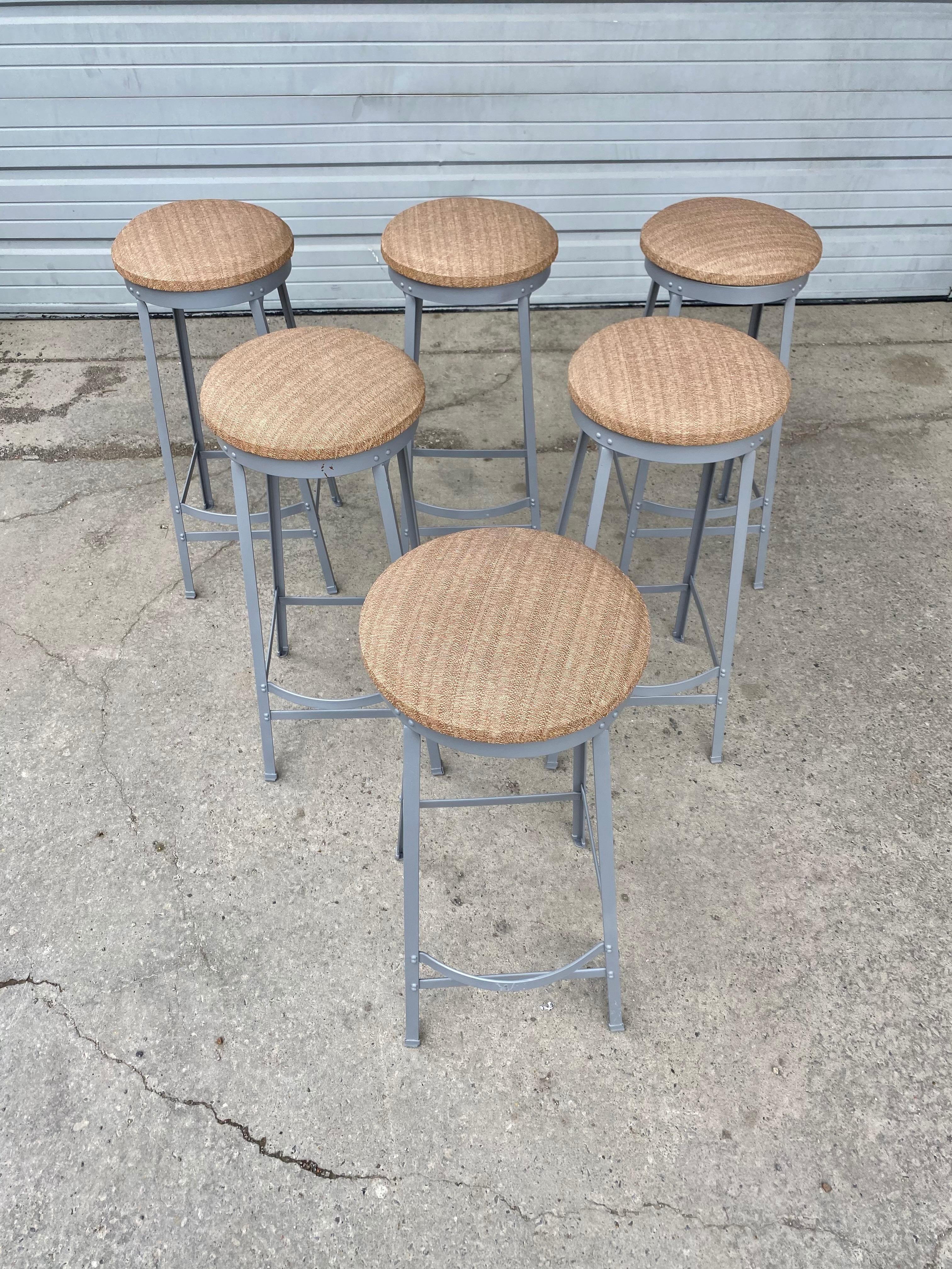 Set of Six American Industrial Bar Stools, Attributed to Toledo Metal Furniture In Good Condition For Sale In Buffalo, NY
