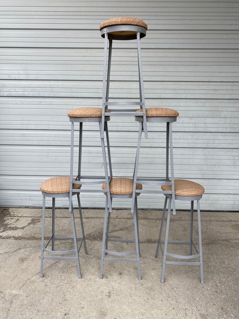 Set of Six American Industrial Bar Stools, Attributed to Toledo Metal