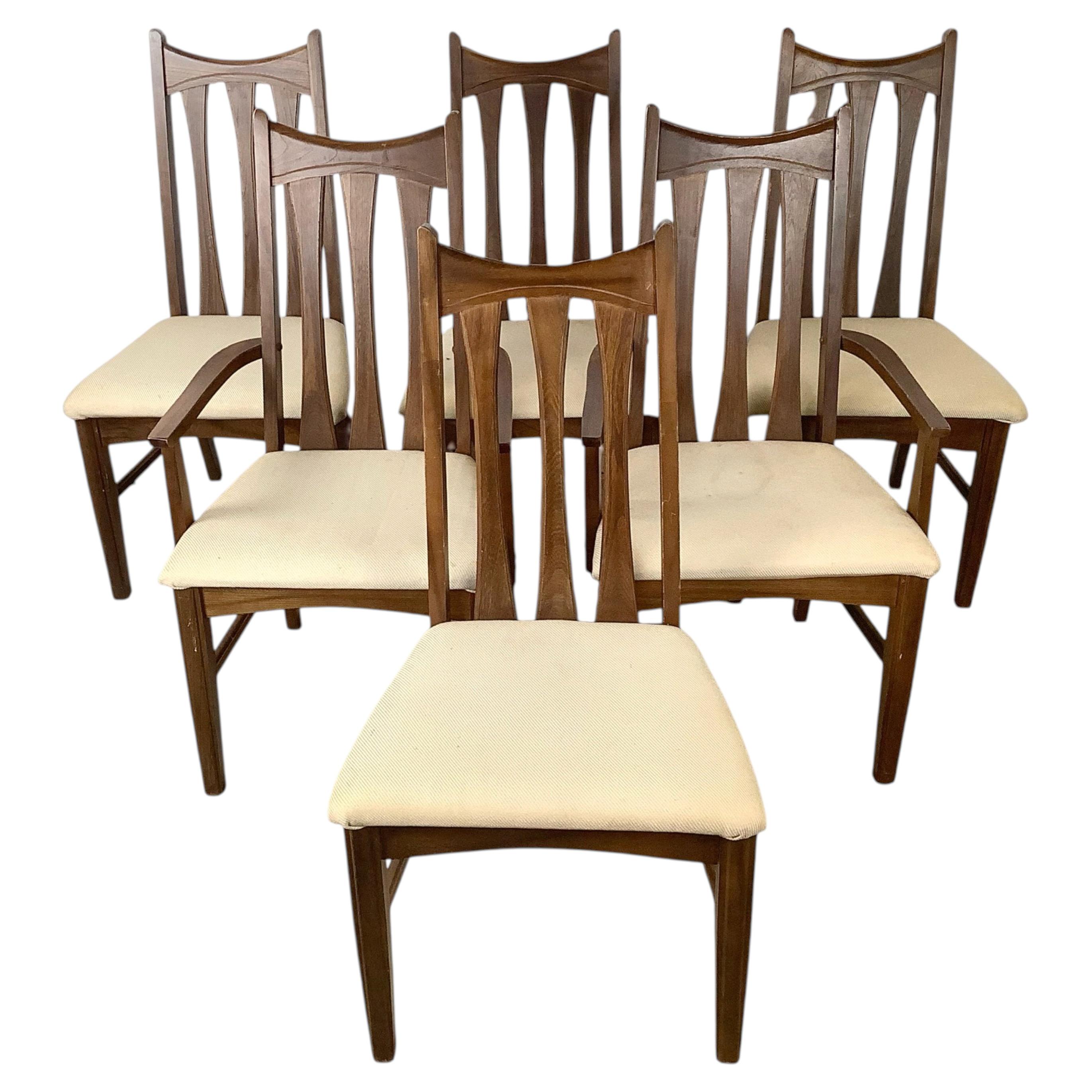Set of Six American Mid-Century Walnut Dining Chairs
