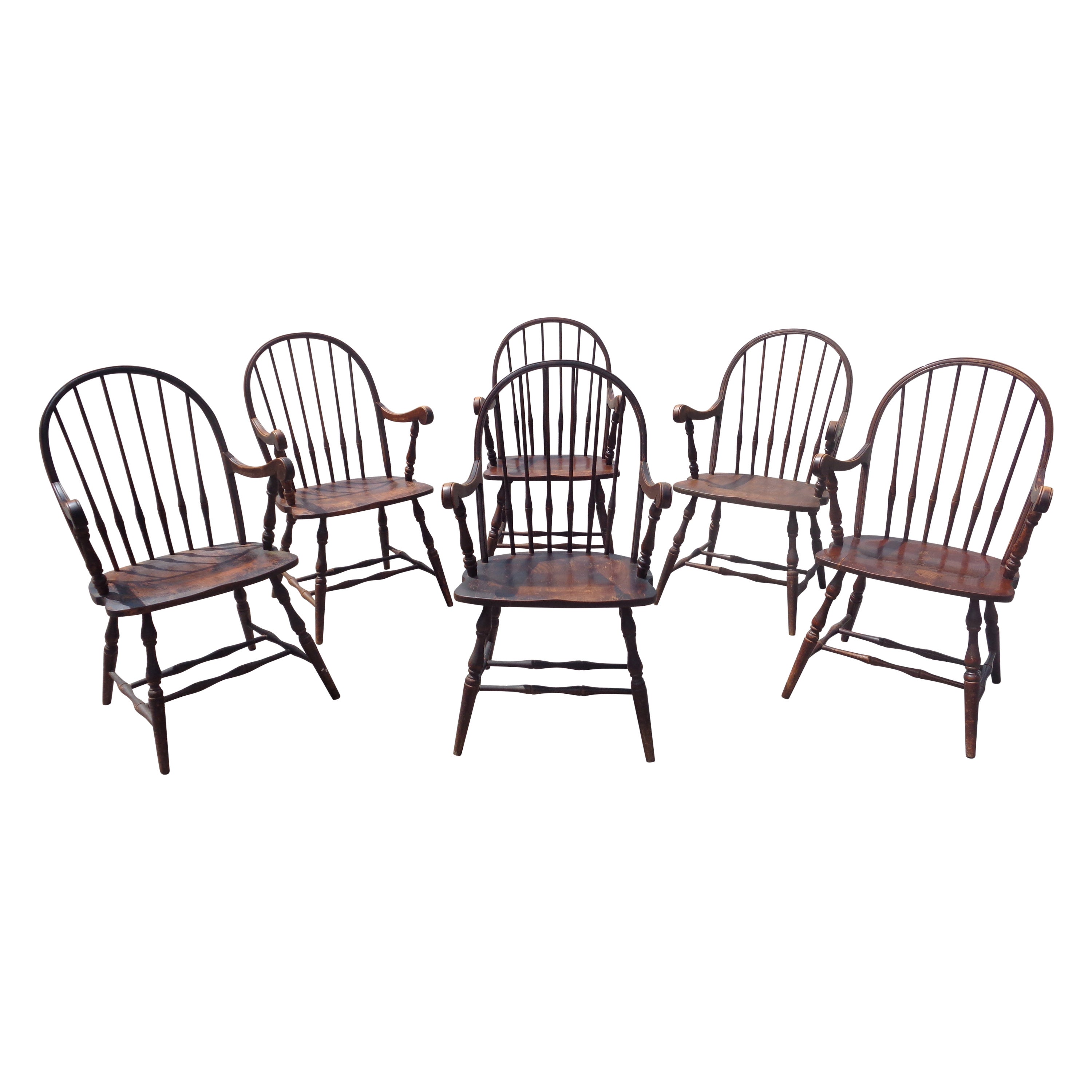 Set of Six American Windsor Hoop Back Armchairs, Circa 1940