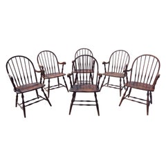 Set of Six American Windsor Hoop Back Armchairs, Circa 1940