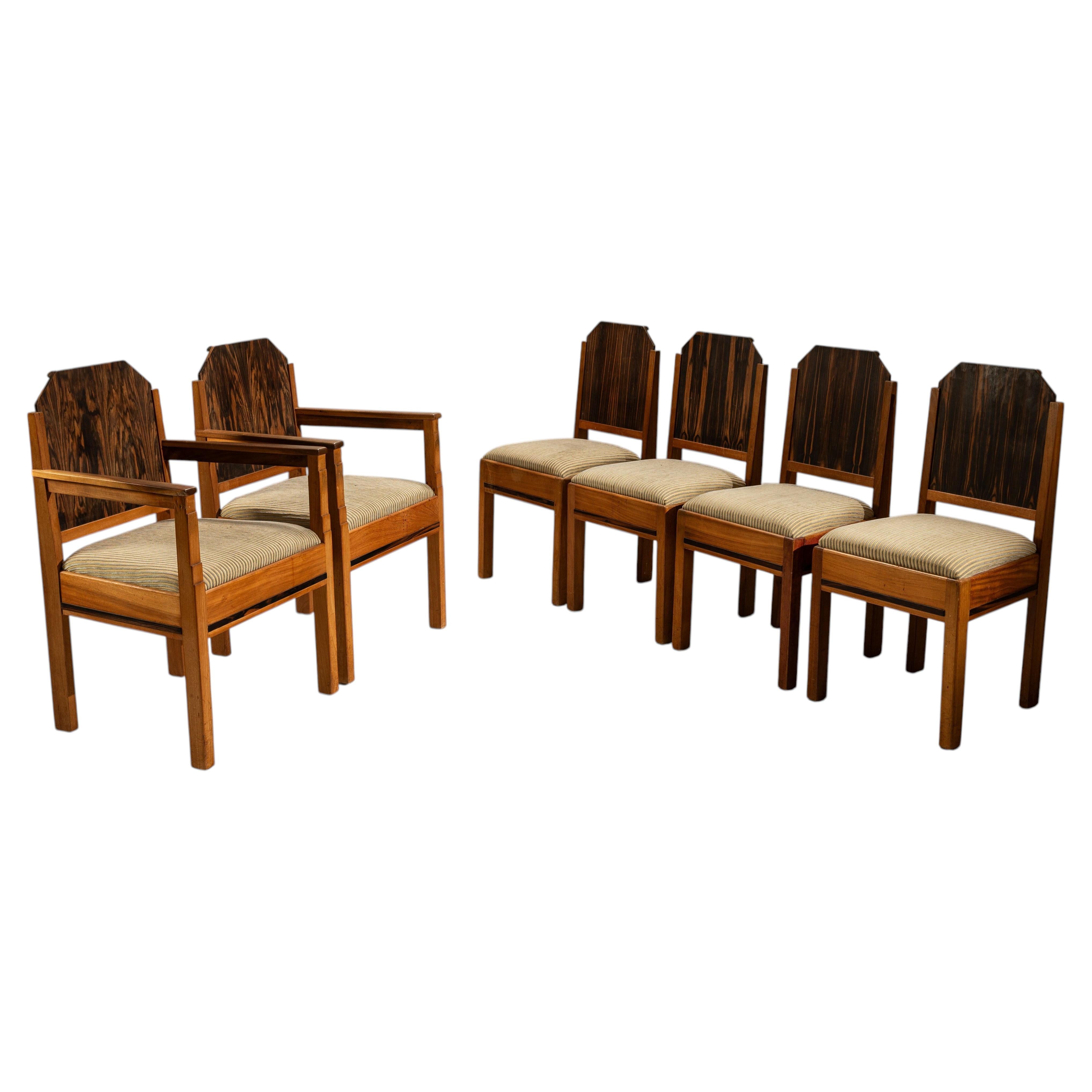 Set of Six Amsterdam School Dining Chairs, The Netherlands 1930's