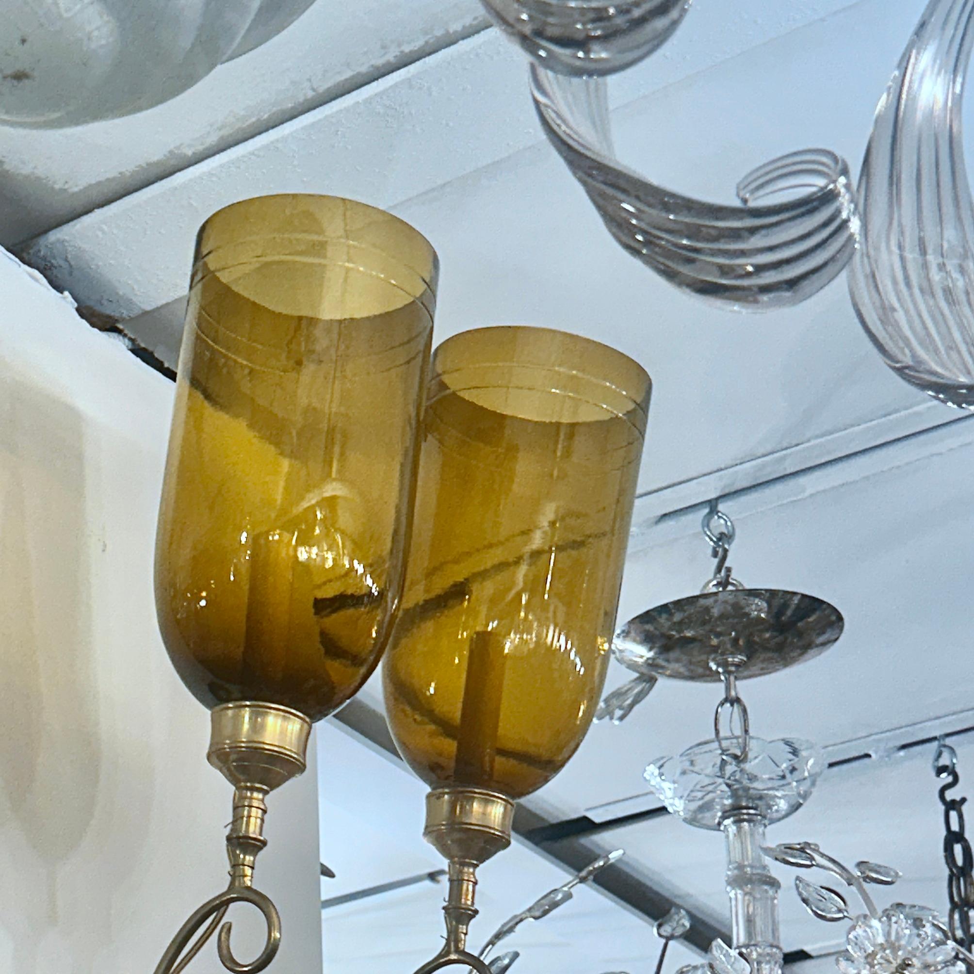 Set of Six Anglo Indian Amber Glass Sconces, Sold in Pairs For Sale 2
