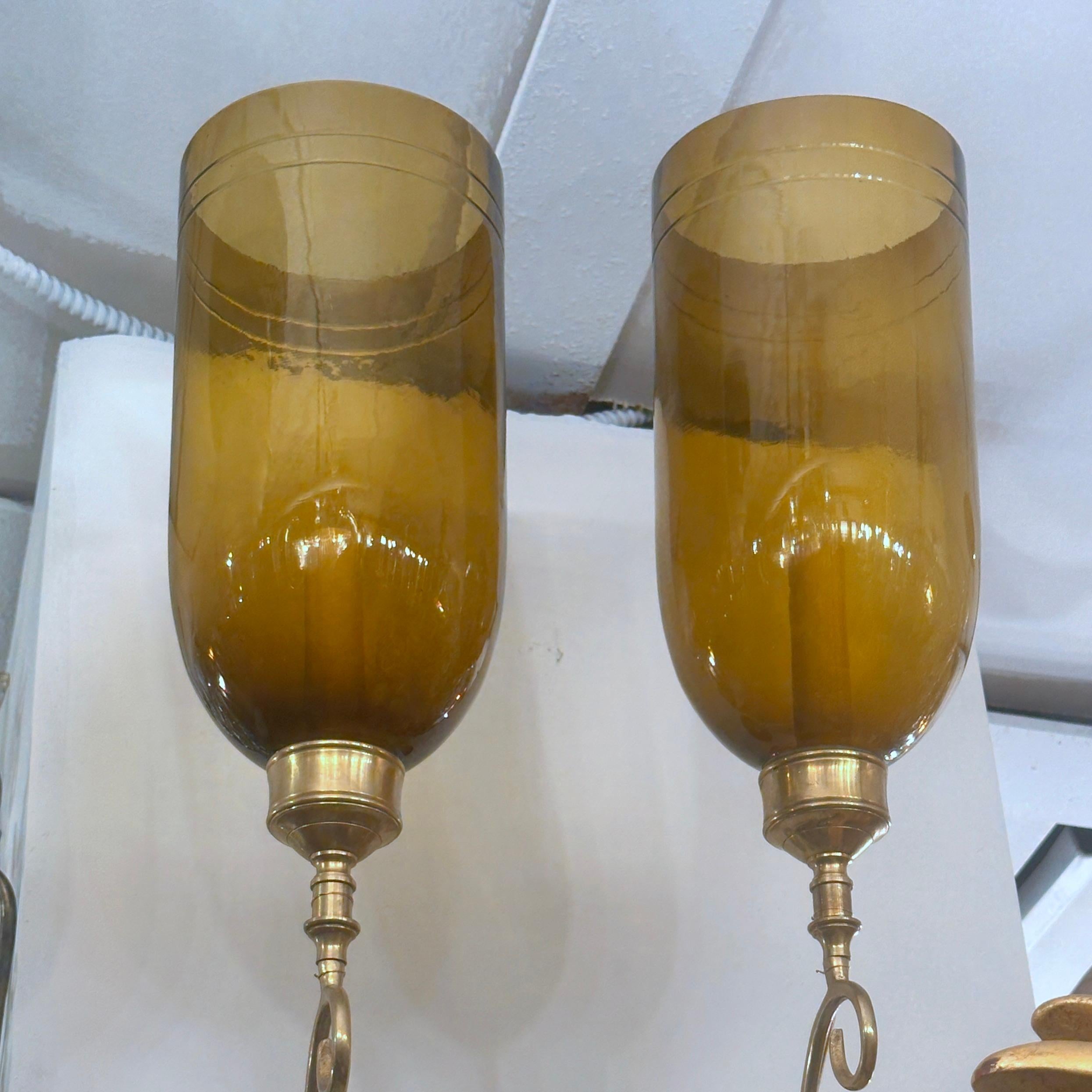 Set of Six Anglo Indian Amber Glass Sconces, Sold in Pairs For Sale 3