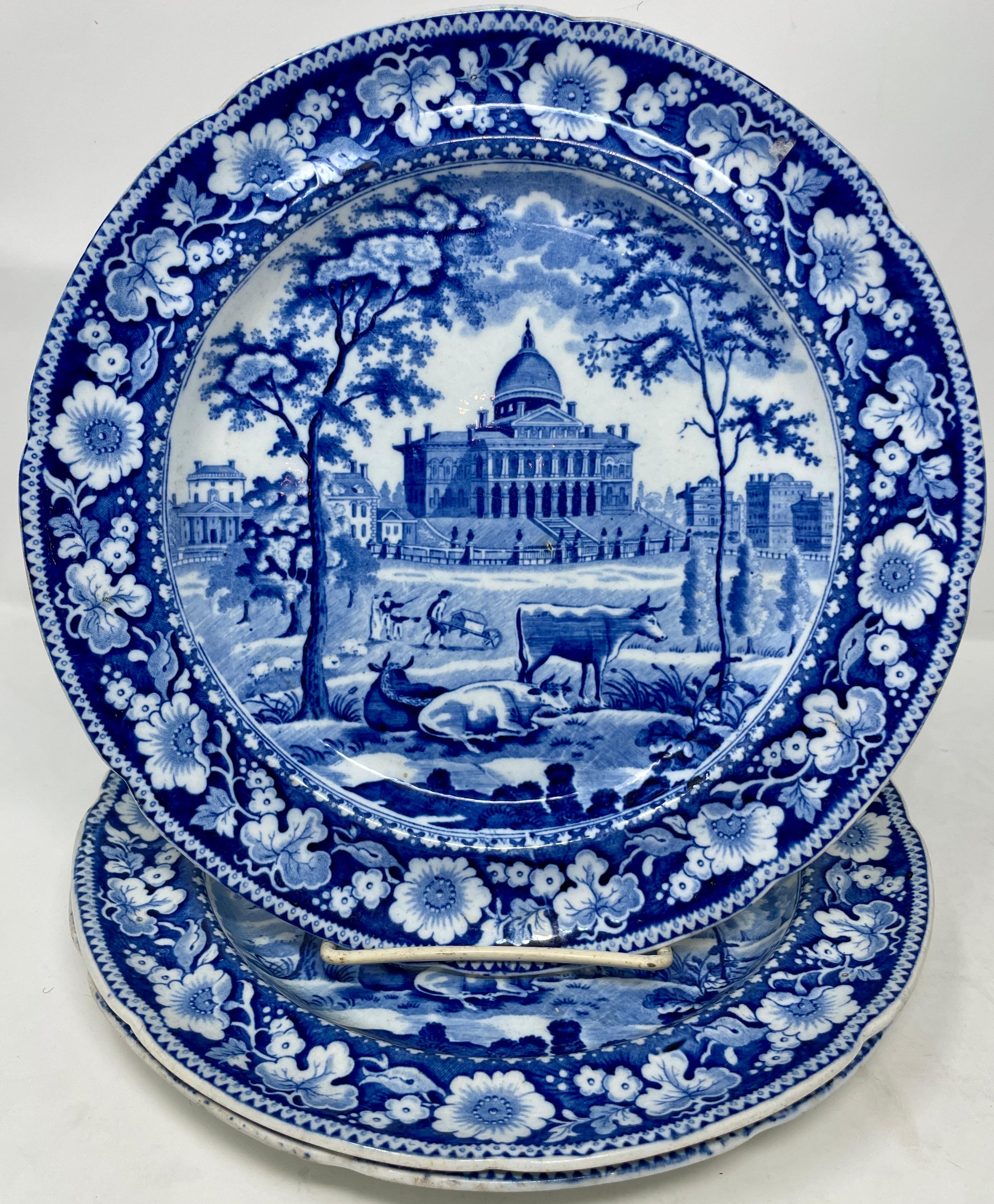 Set von sechs antiken englischen blau-weißen Porzellantellern aus dem 19. Jahrhundert (Englisch) im Angebot