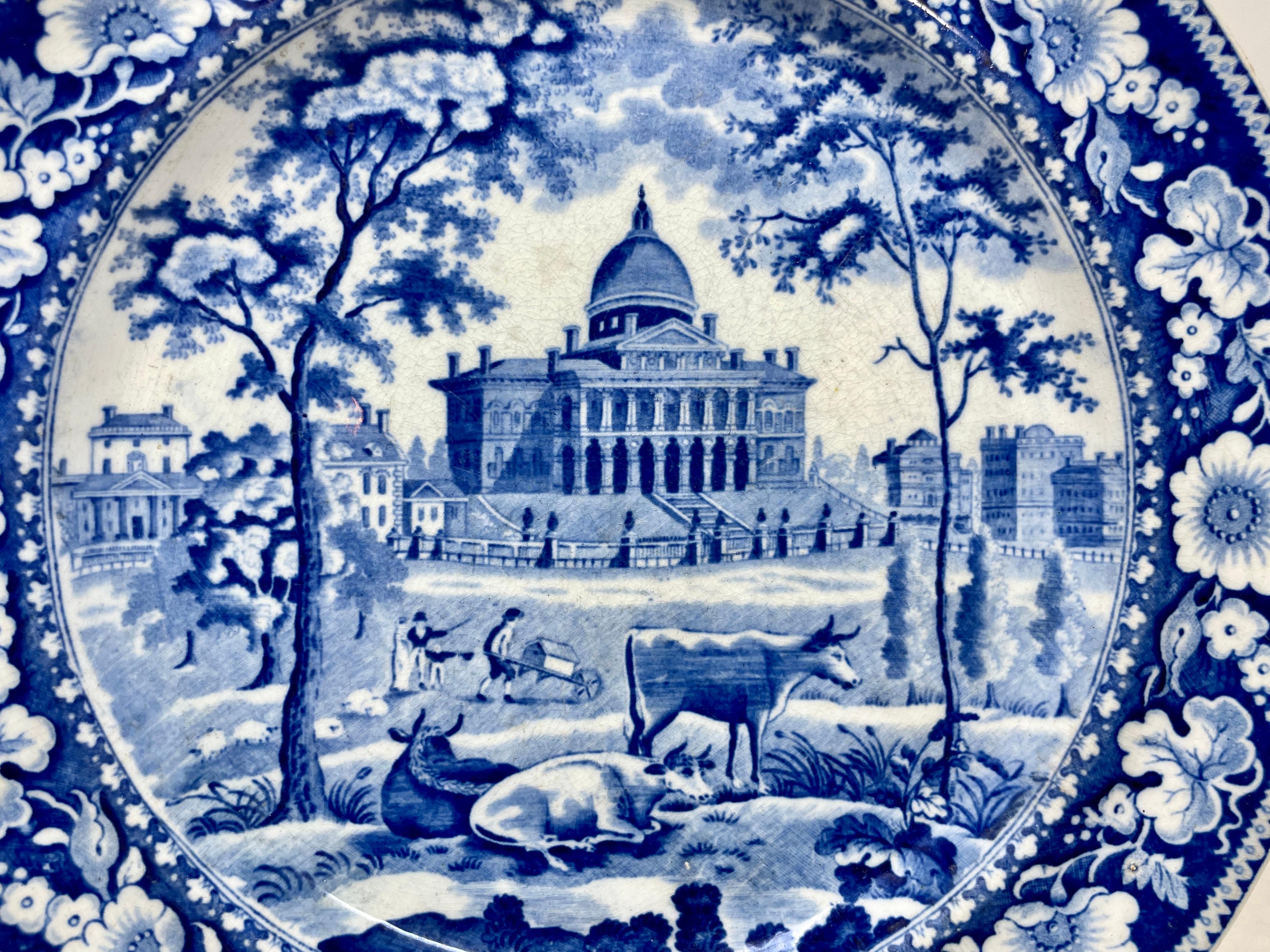 Set von sechs antiken englischen blau-weißen Porzellantellern aus dem 19. Jahrhundert im Angebot 1