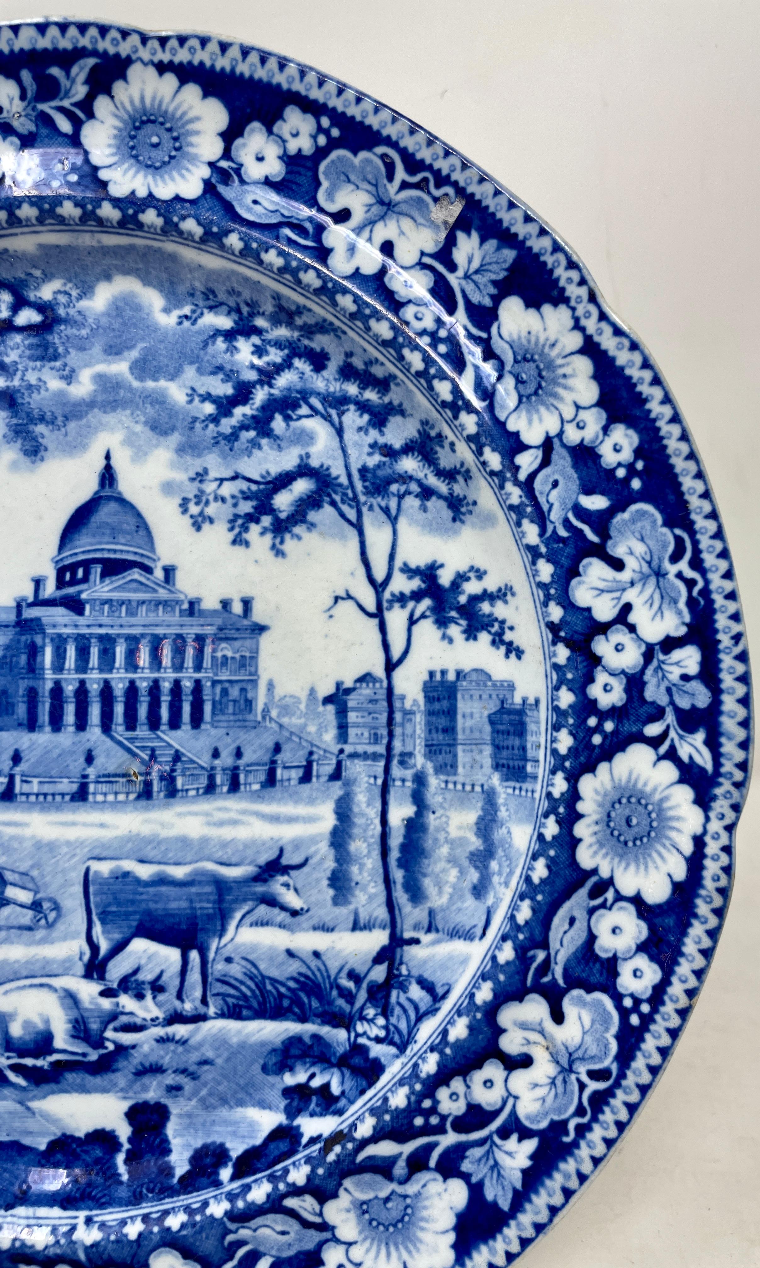 Set of Six Antique 19th Century English Blue and White Porcelain Plates In Good Condition For Sale In New Orleans, LA