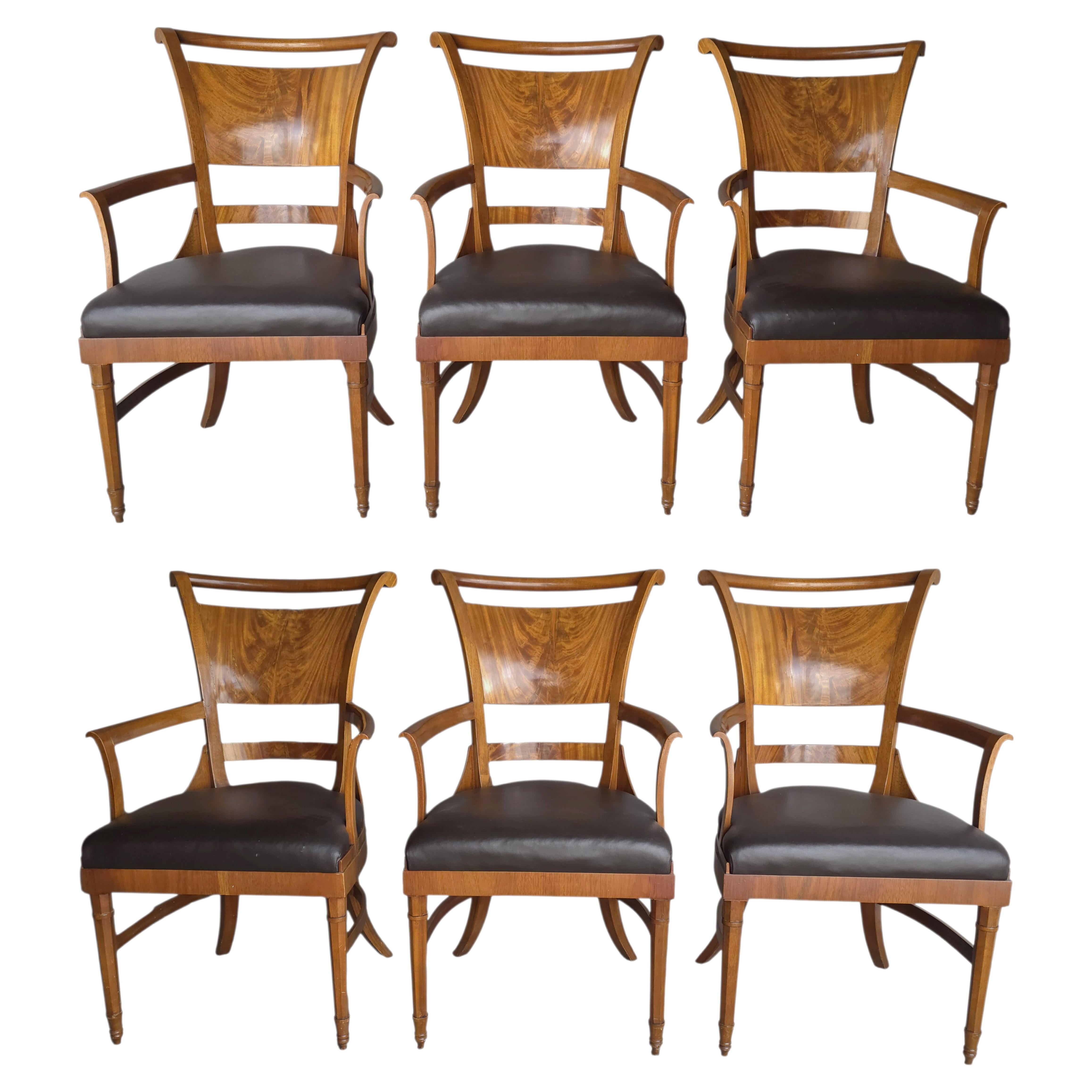 Set of Six Antique Biedermeier Burled Walnut Dining Chairs
