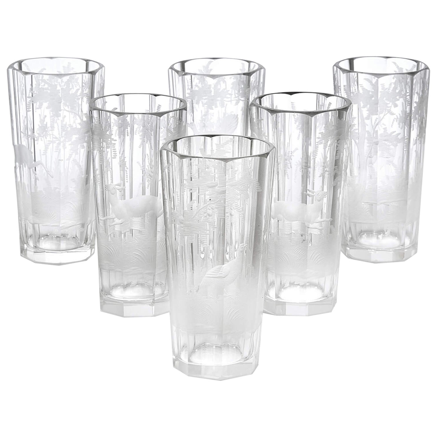 Set of Six Antique Bohemian Glasses