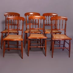 Set of Six Antique Chestnut Spindle Back Dining Chairs, circa 1910