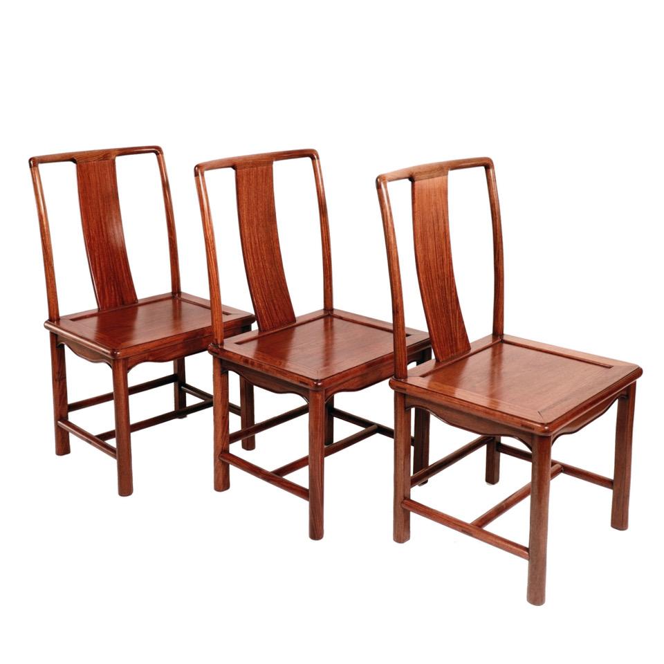 Chinoiserie Set of Six Antique Chinese Mid-Century Modern Dining Chairs For Sale