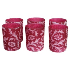 Set of Six Antique Cranberry and Opalescent Glasses C1900