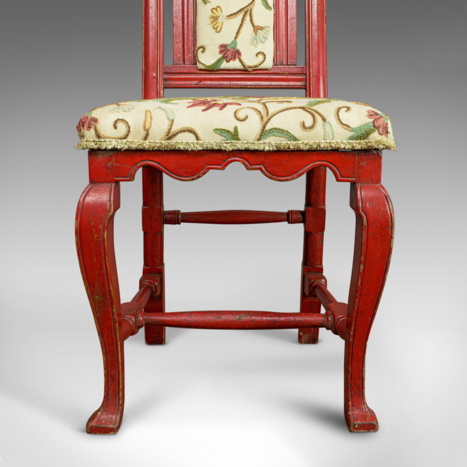 19th Century Set of Six Antique Dining Chairs, Continental Painted Kitchen, Needlepoint