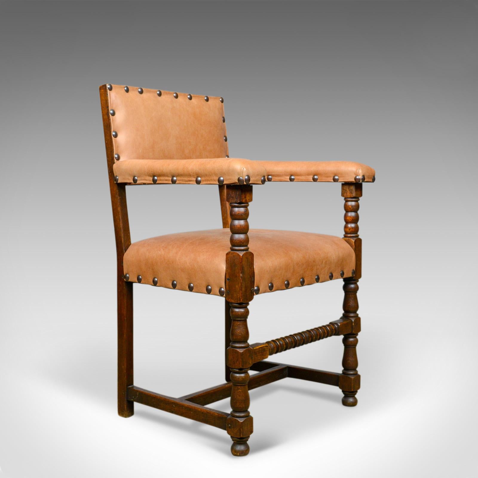 20th Century Set of Six Antique Dining Chairs, Edwardian, 17th Century Revival, Oak
