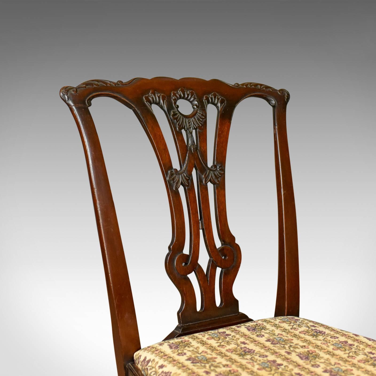 Upholstery Set of Six Antique Dining Chairs English Victorian Chippendale Taste, circa 1900