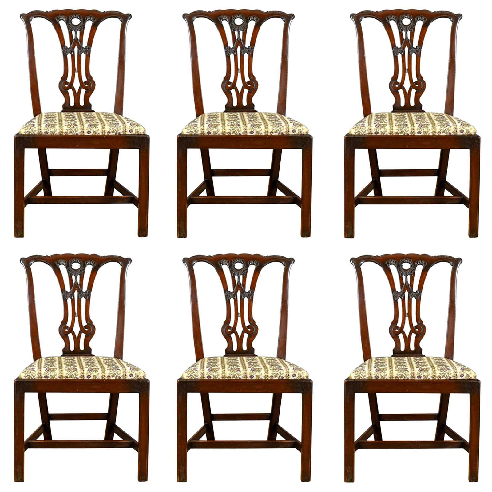 Set of Six Antique Dining Chairs English Victorian Chippendale Taste, circa 1900