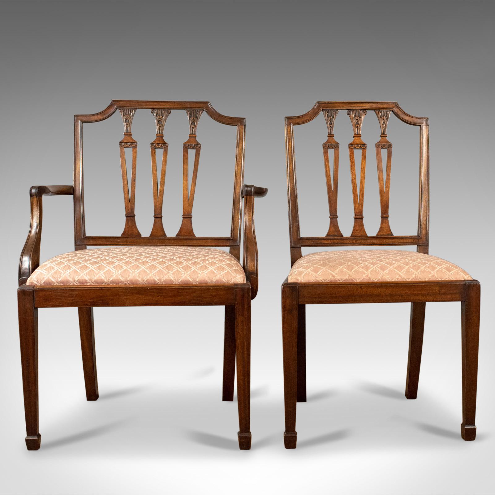 English Set of Six Antique Dining Chairs, Mahogany, Victorian, Sheraton Revival