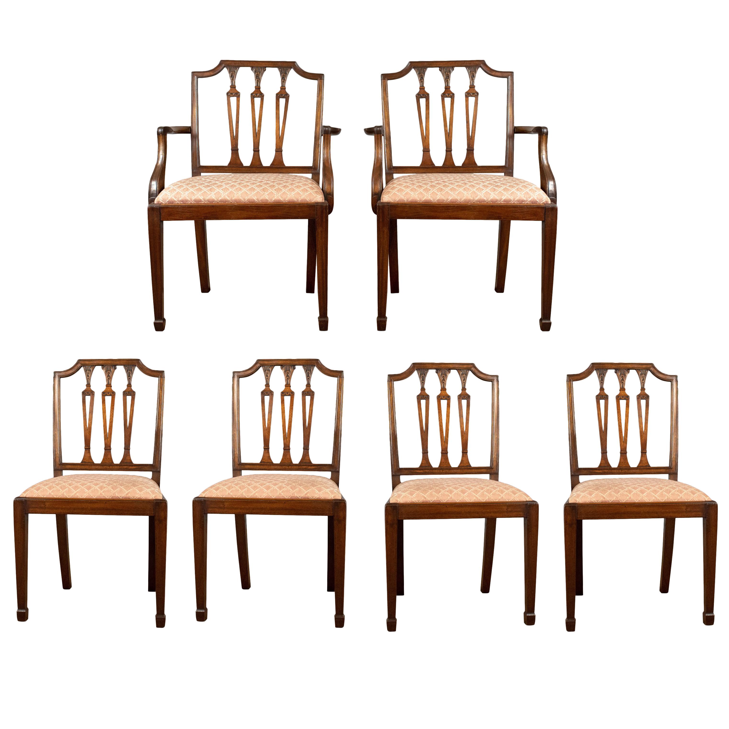 Set of Six Antique Dining Chairs, Mahogany, Victorian, Sheraton Revival