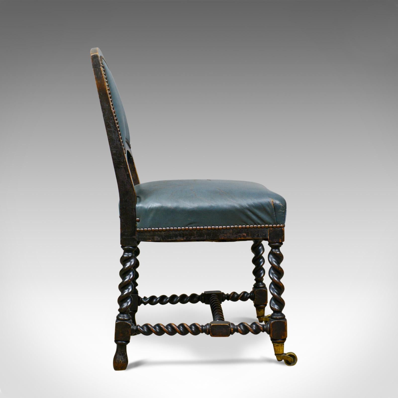 English Set of Six Antique Dining Chairs, Oak, Leather, Aesthetic Movement, circa 1880