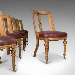 Set of Six Antique Dining Chairs, Scottish Ash Leather, Aesthetic Movement