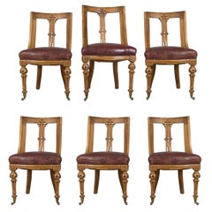 Set of Six Antique Dining Chairs, Scottish Ash Leather, Aesthetic Movement