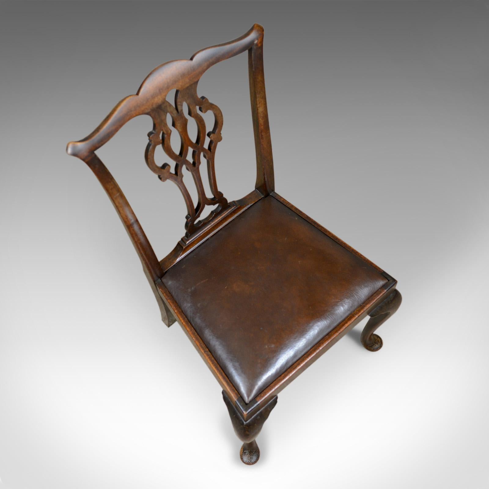 Mahogany Set of Six Antique Dining Chairs, Victorian, Chippendale Revival, Leather c1900