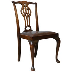 Set of Six Antique Dining Chairs, Victorian, Chippendale Revival, Leather c1900