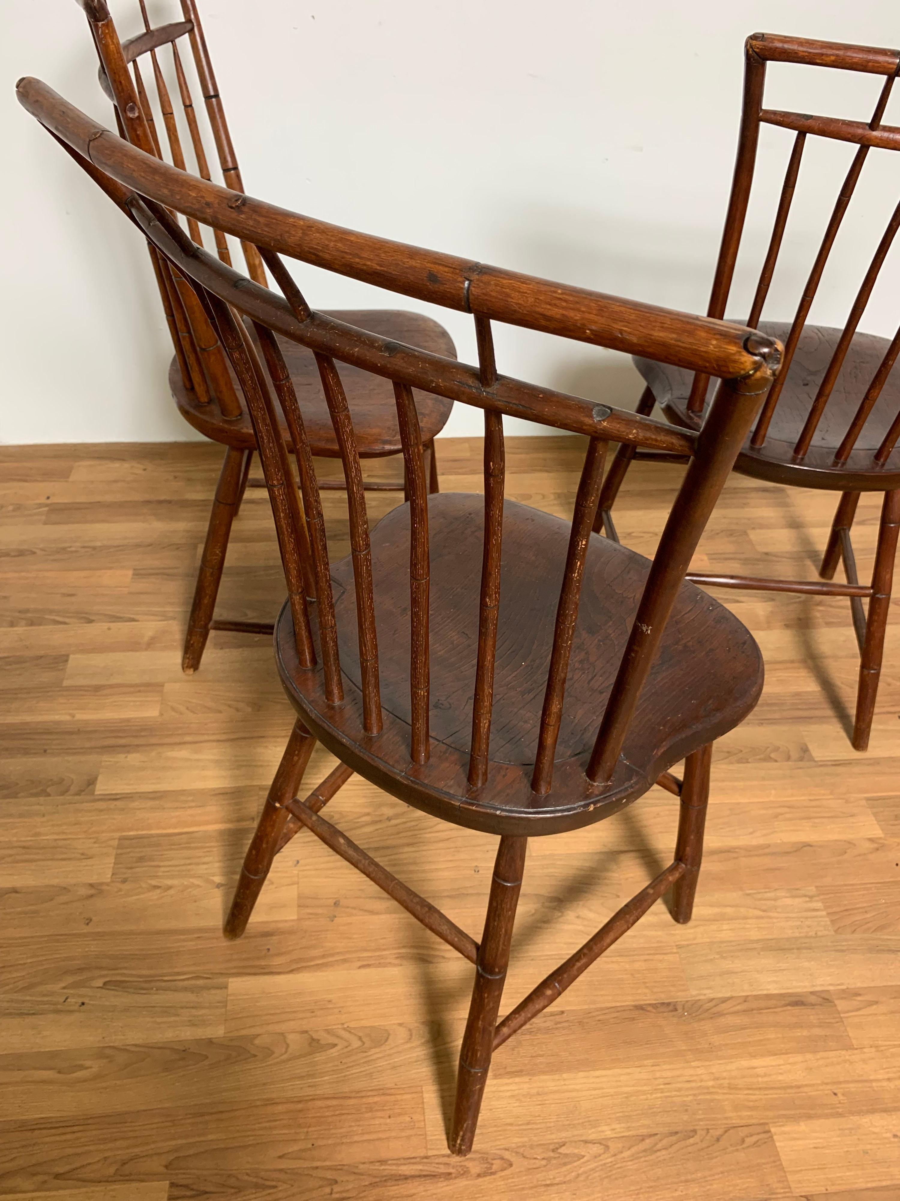 Set of Six Antique Early 19th Century New England Birdcage Windsor Dining Chairs 4