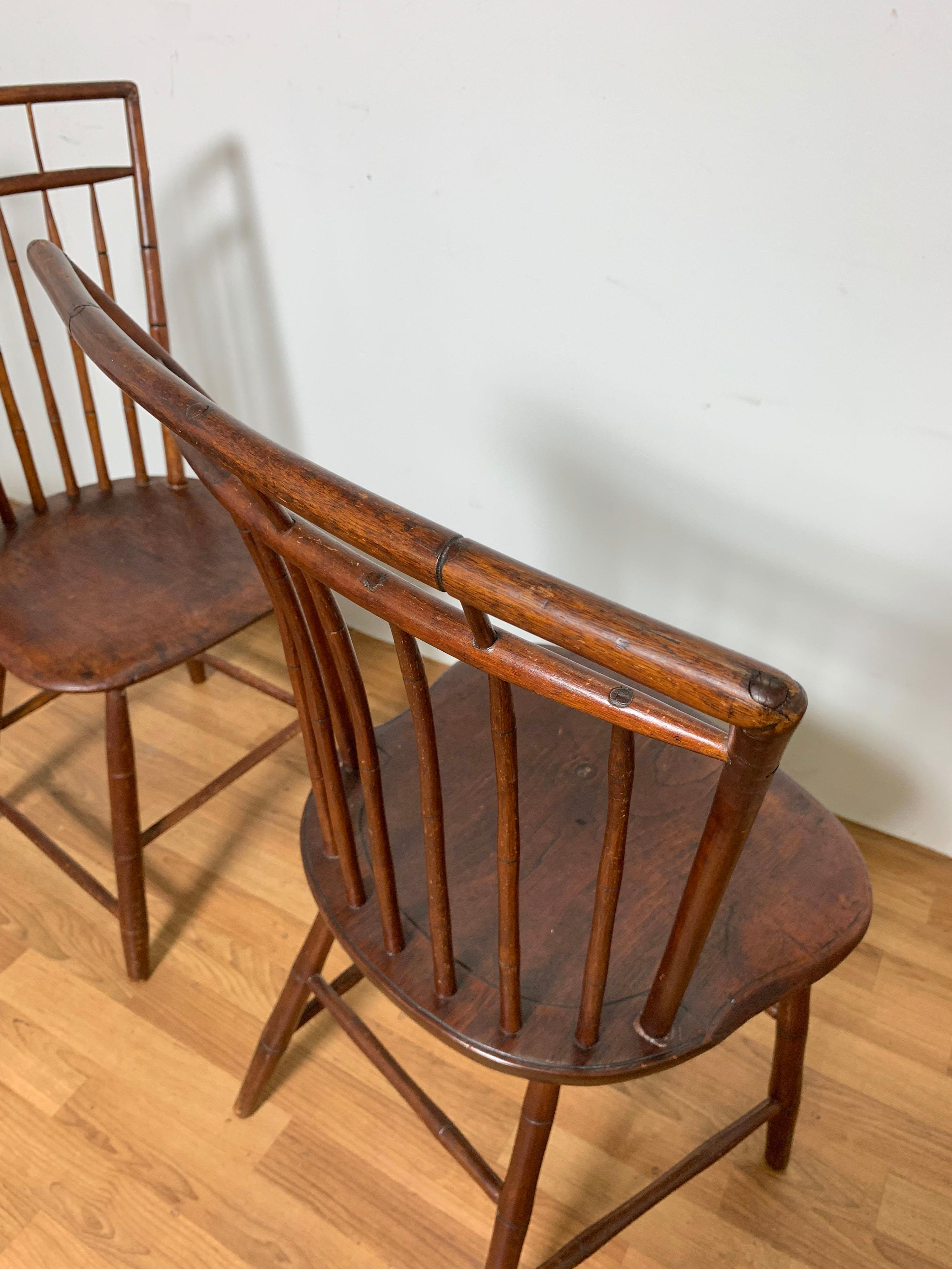 Set of Six Antique Early 19th Century New England Birdcage Windsor Dining Chairs In Good Condition In Peabody, MA