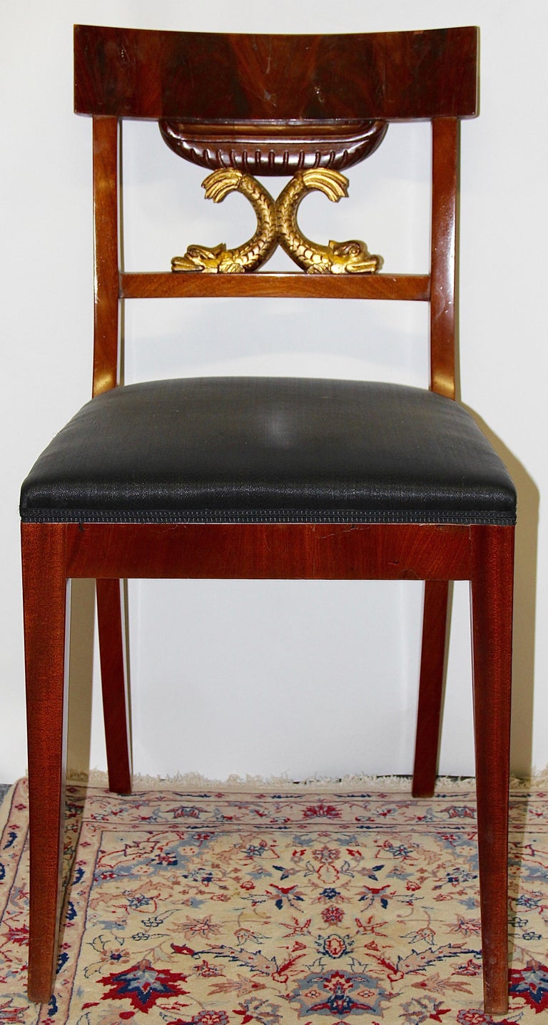 Set of Six Antique Empire "Fish" Side Chairs, Germany, Early 19th