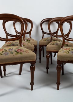 Set of Six Antique English 19th Century Mahogany Balloon Back Chairs circa 1860