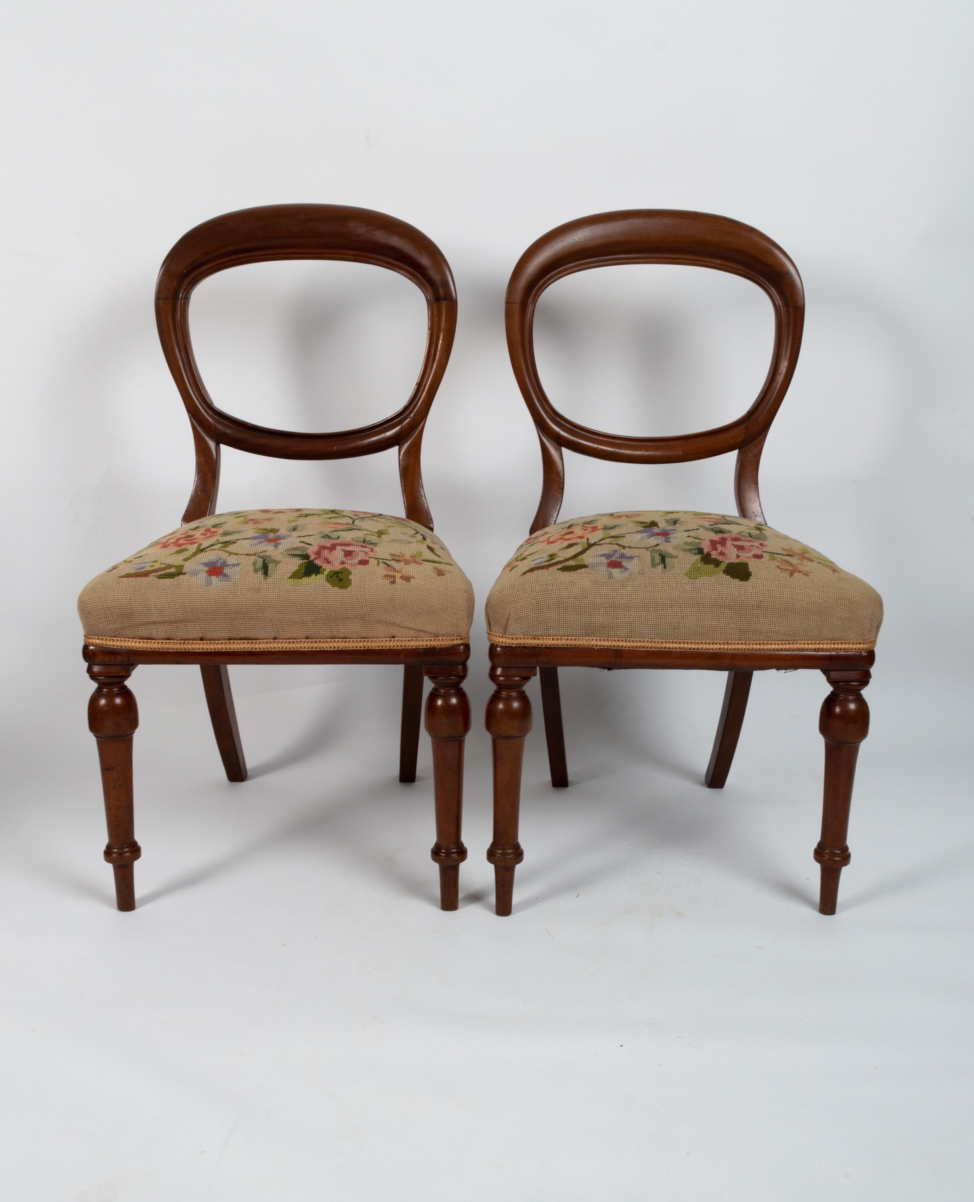 Set of Six Antique English 19th Century Mahogany Balloon Back Chairs circa 1860 For Sale 1