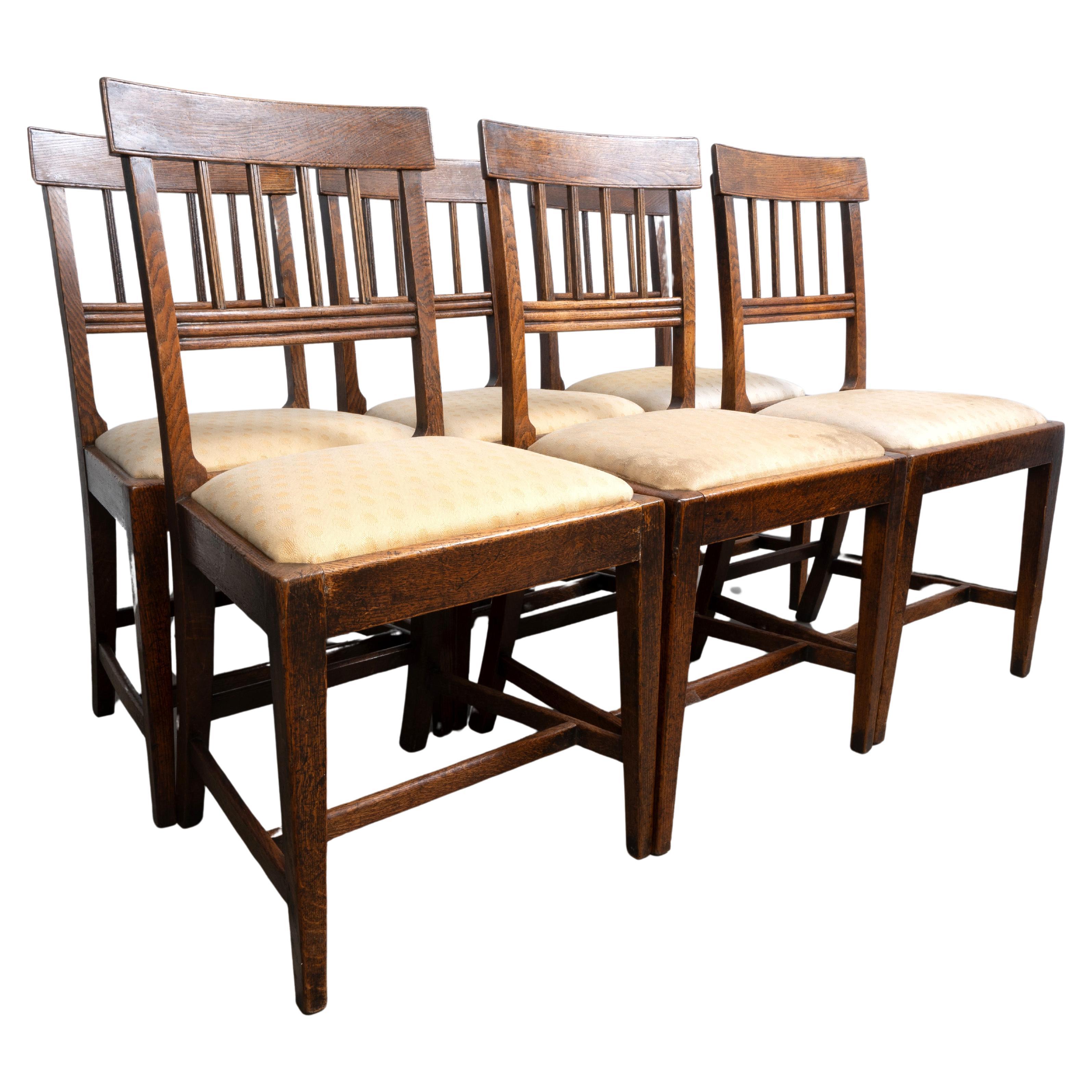 Set of Six Antique English Country Sheraton Oak Dining Chairs C.1800
