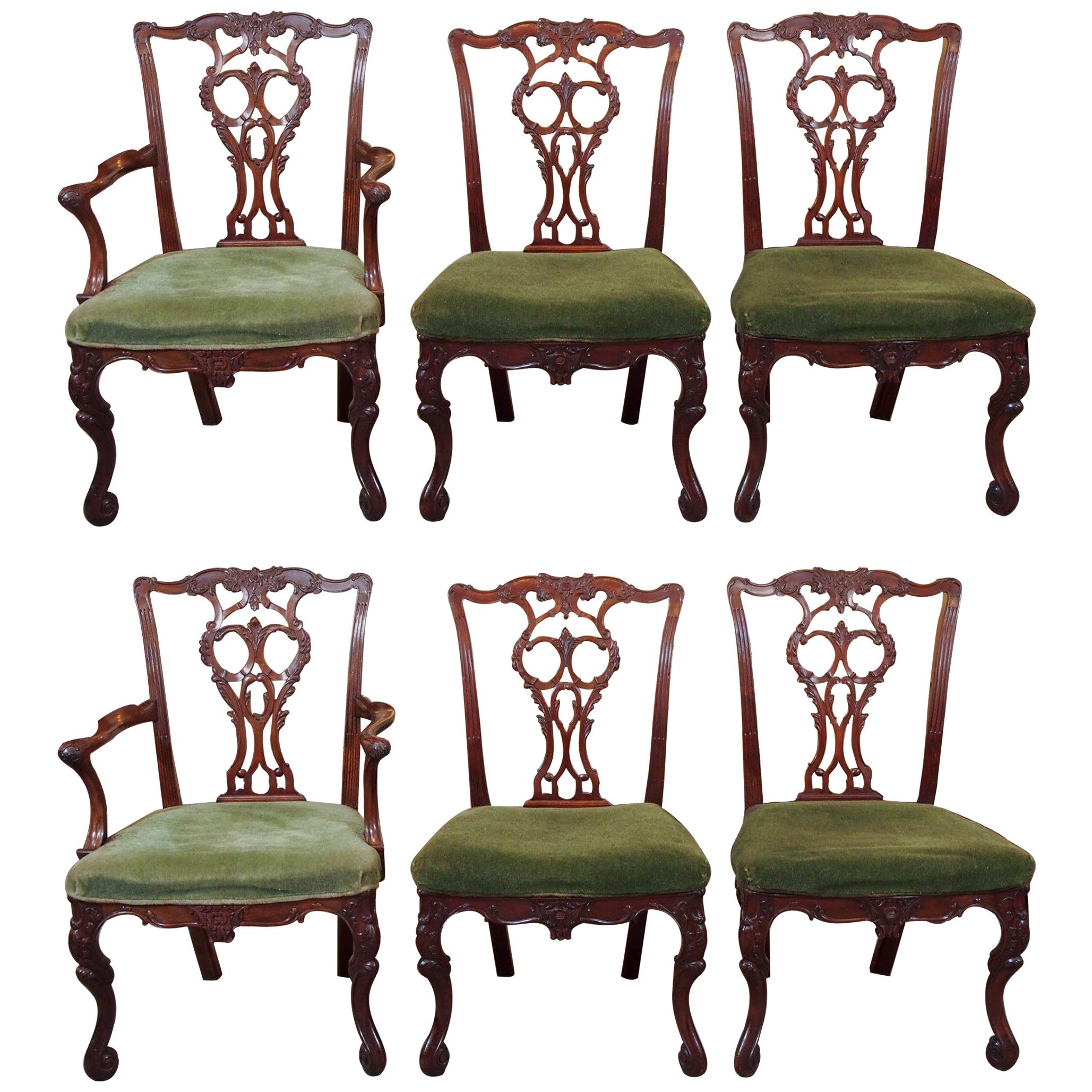 Set of Six Antique English Dining Chairs For Sale