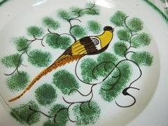 Set of Six Antique English Pearlware Hand-Painted Peafowl Plates