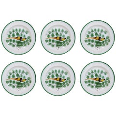 Juego de seis platos antiguos ingleses de nácar pintados a mano