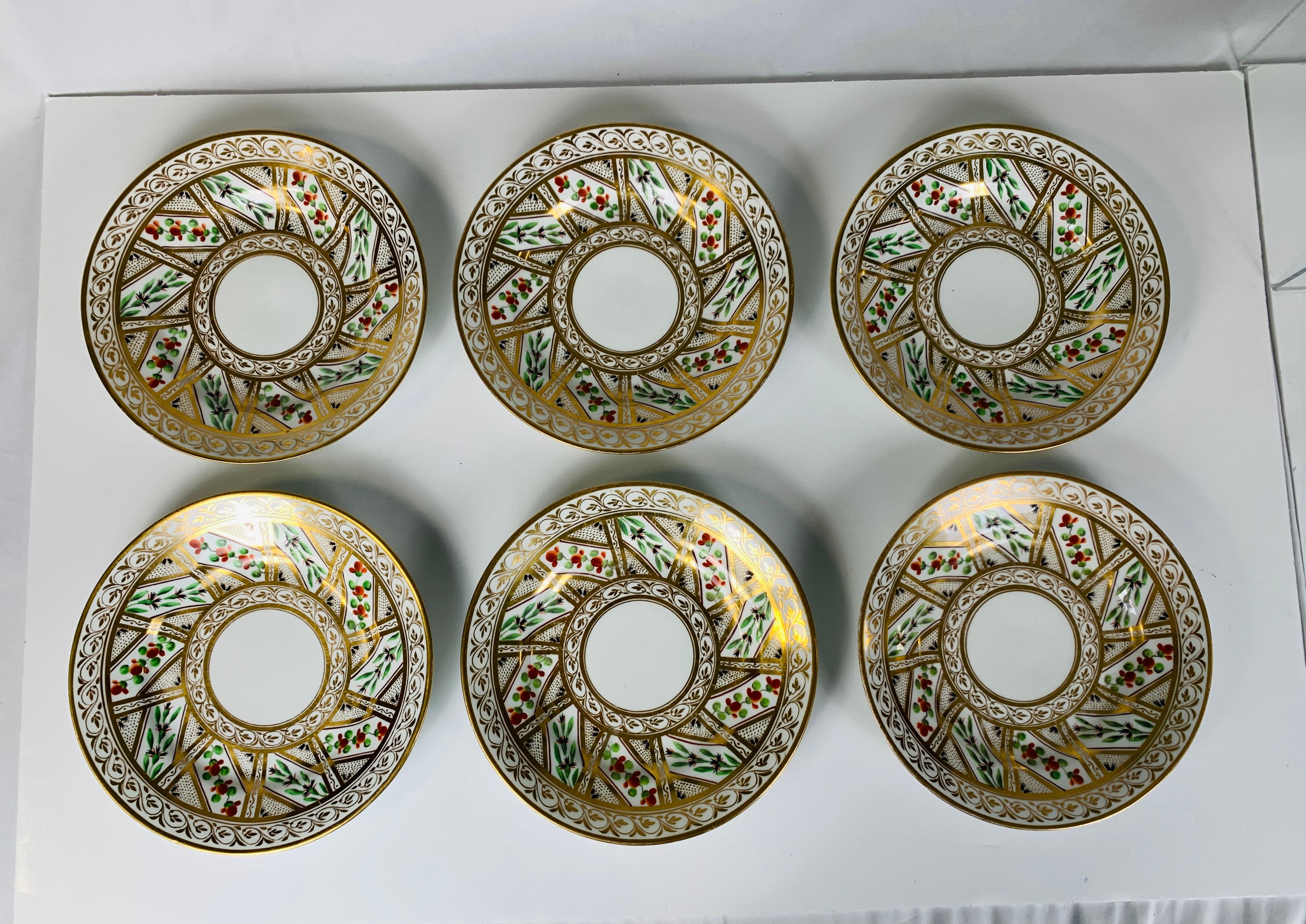 Regency Set of Six Antique English Porcelain Dishes Hand Painted by Derby, circa 1810