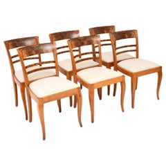 Set of Six Antique French Burr Walnut Dining Chairs
