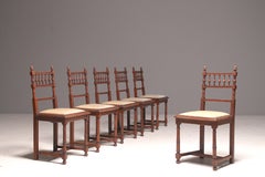 Set of Six Antique French Henry II Carved Oak Dining Chairs, 1890