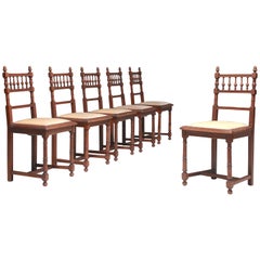 Set of Six Antique French Henry II Carved Oak Dining Chairs, 1890