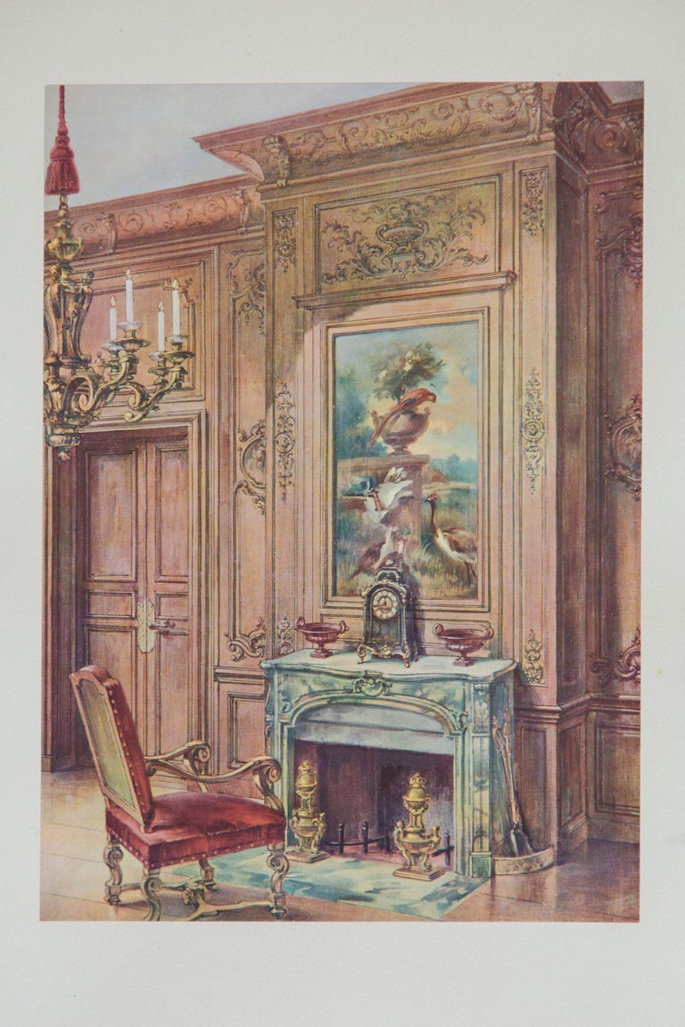 Set of Six Antique French Interior Decor Lithoghraphic ...