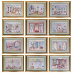 Set of 12 Antique French Interior Decor Prints